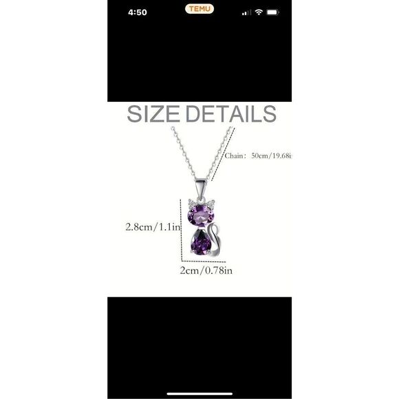 AYK Amethyst Crystal Cat Pendant & 18” Sterling Silver Chain - Picture 11 of 11